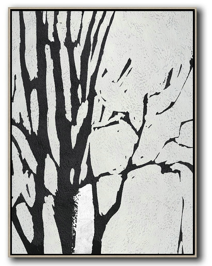 Large Abstract Art Handmade Acrylic Painting,Black And White Minimalist Painting On Canvas - Hand Painted Aclylic Painting On Canvas